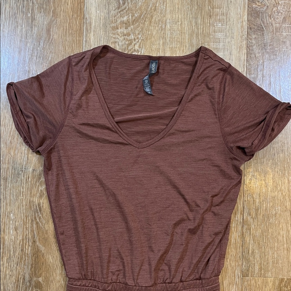 Vuori All Day Jumpsuit Terracotta Heather Brown XS Extra-Small Romper EUC Pocket - Picture 4 of 16